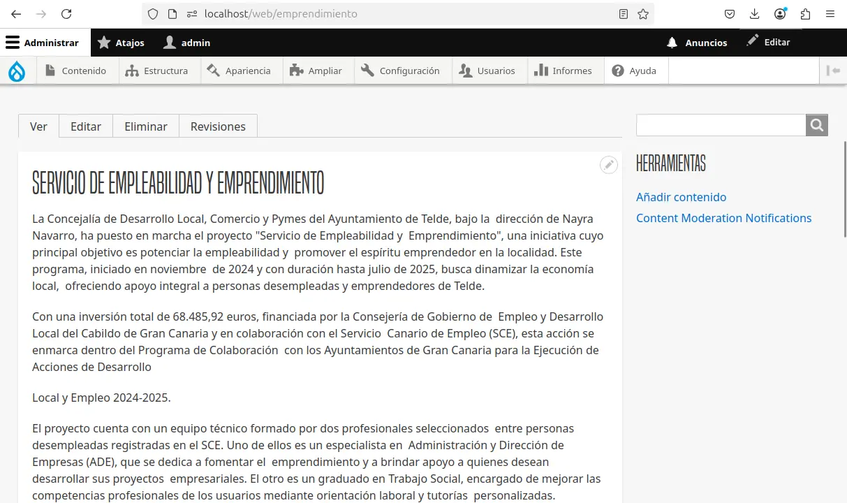 Screenshot of the project Telde's City Council Website